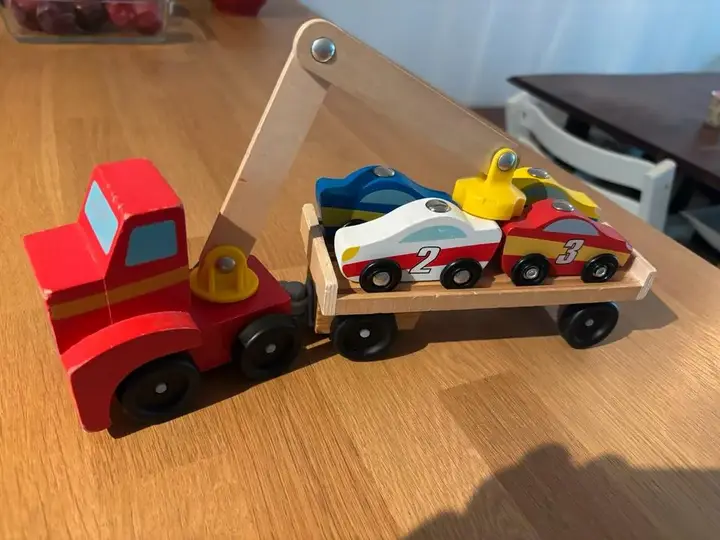 Melissa & Doug Kranwagen Holzspielzeug Magnet Autos