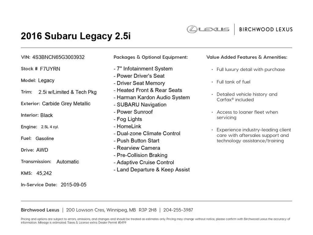 Subaru Legacy 2016 photo 2